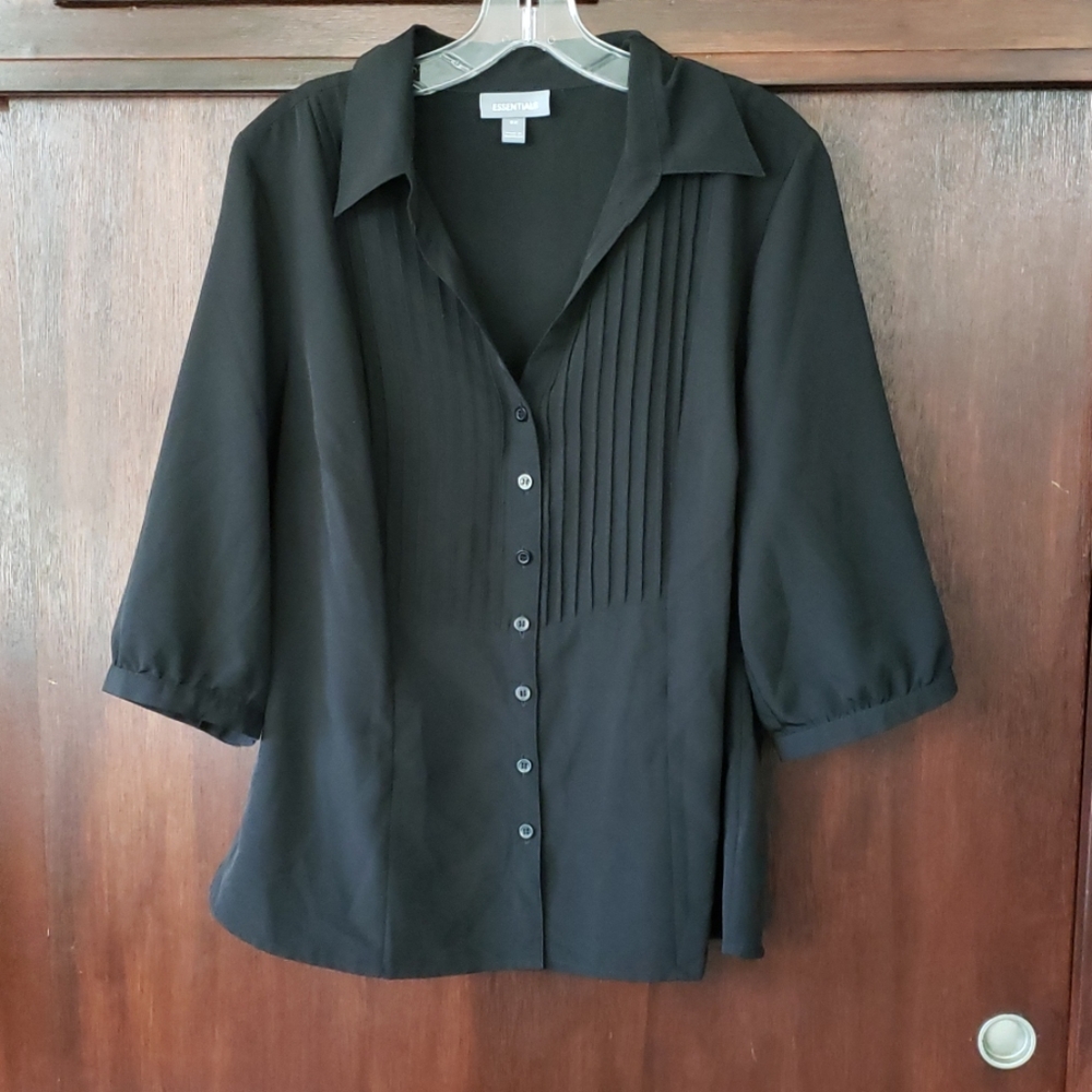 Black blouse button up.